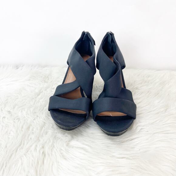 Donald J. Pliner 7 M Womens Black Leather Aurora Satin Strap Cage Wedges Sandals - Picture 5 of 10